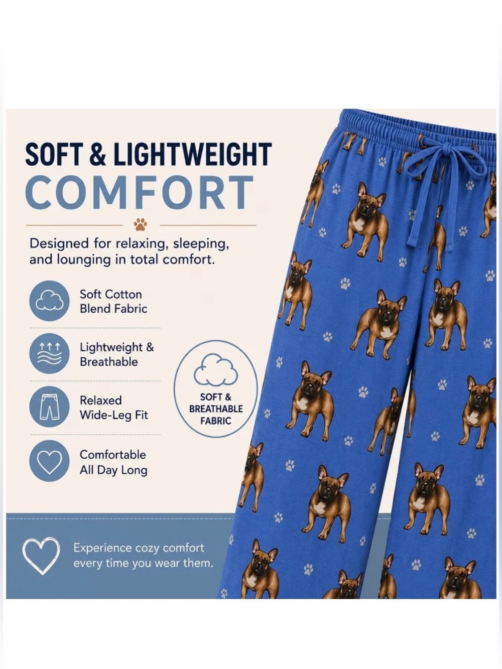 Comfies French Bulldog Pajama Pants Black Size M Unisex NWT - Picture 5 of 12